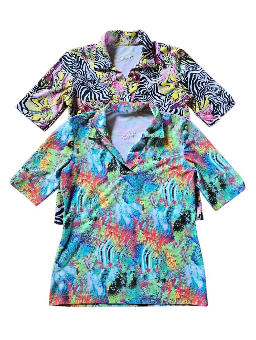 (2) Tzu Tzu Wild Print Golf Polo's Ladies Size Medium